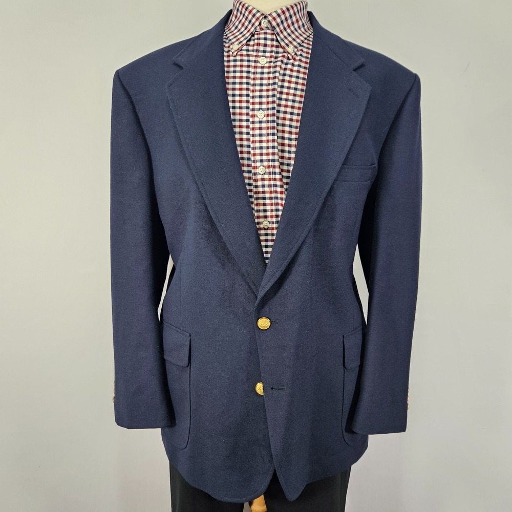 VTG Stafford Men's Sport Coat Blazer Two Button Navy Polyester Wool 50R Slim
